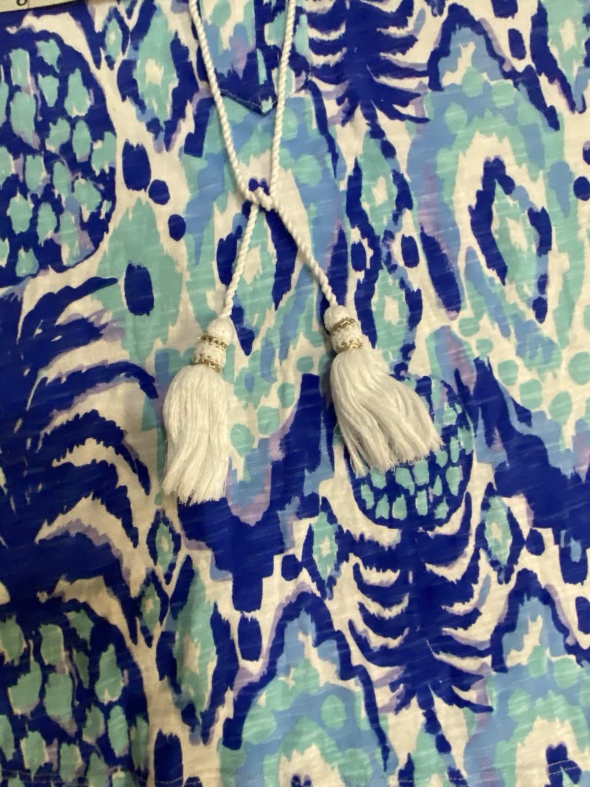 LILLY PULITZER Tropi Call Me Blue Tunic Top Medium Tassels Flared Bell Sleeves