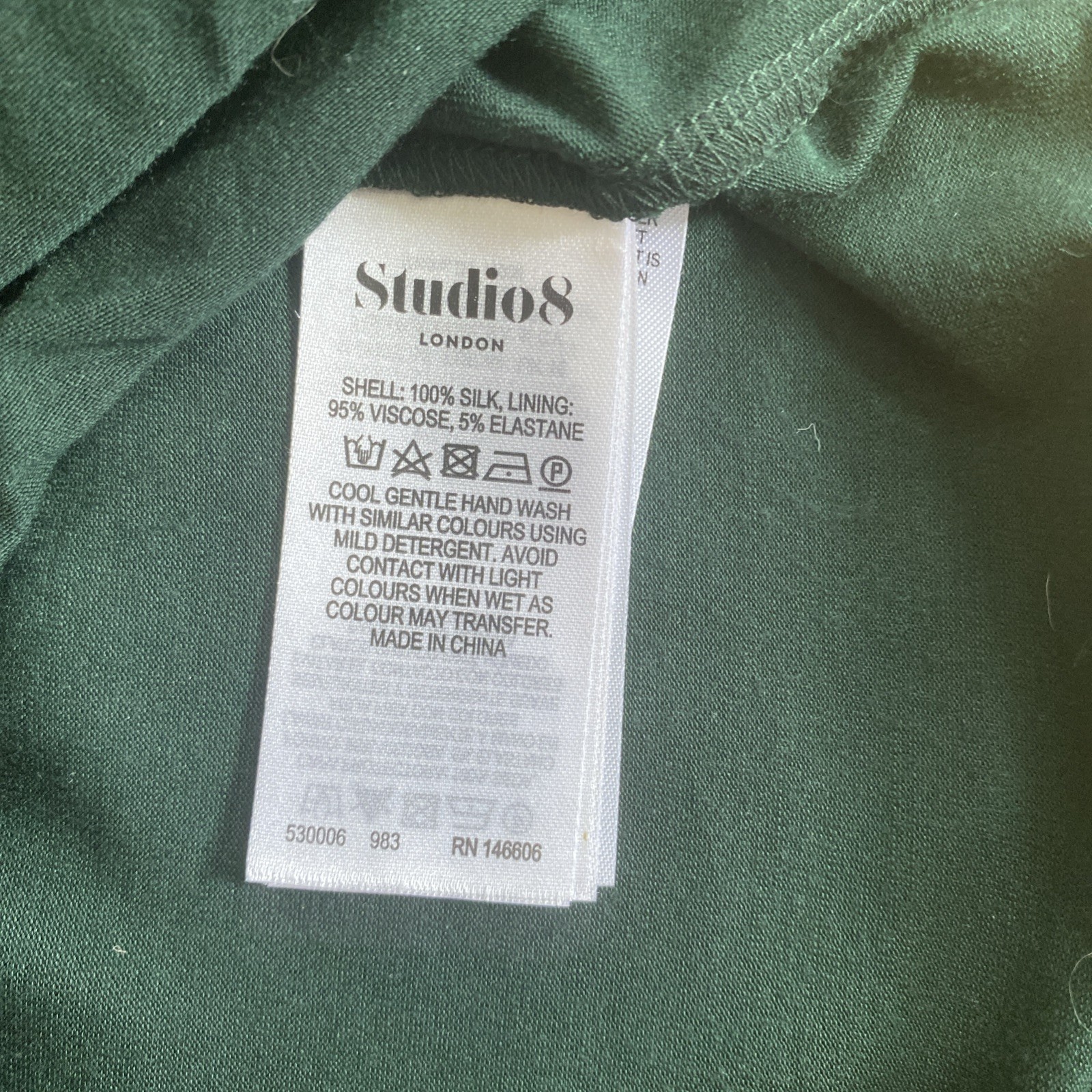 New Studio 8 Women’s Top UK 16 Green Silk with Viscose, Elastane Basic