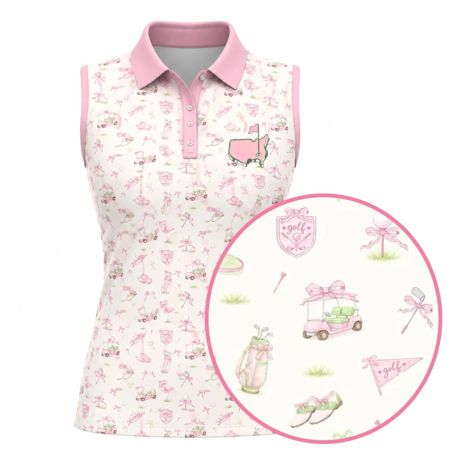 Coquette Golf Polo Women Pink Pattern Sleeveless Sport Shirt Top
