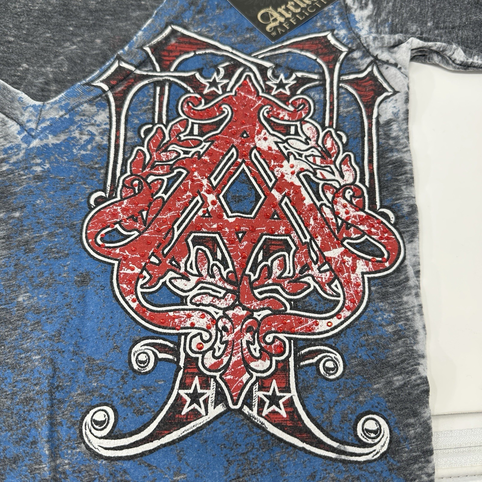 ARCHAIC by AFFLICTION Women’s Gray V-neck Short Sleeve Lightweight Shirt Large