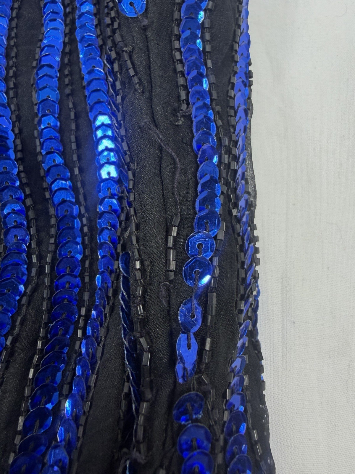 Stenay Blue Sequin Beaded Silk Flashy Evening Blouse Loose Beads