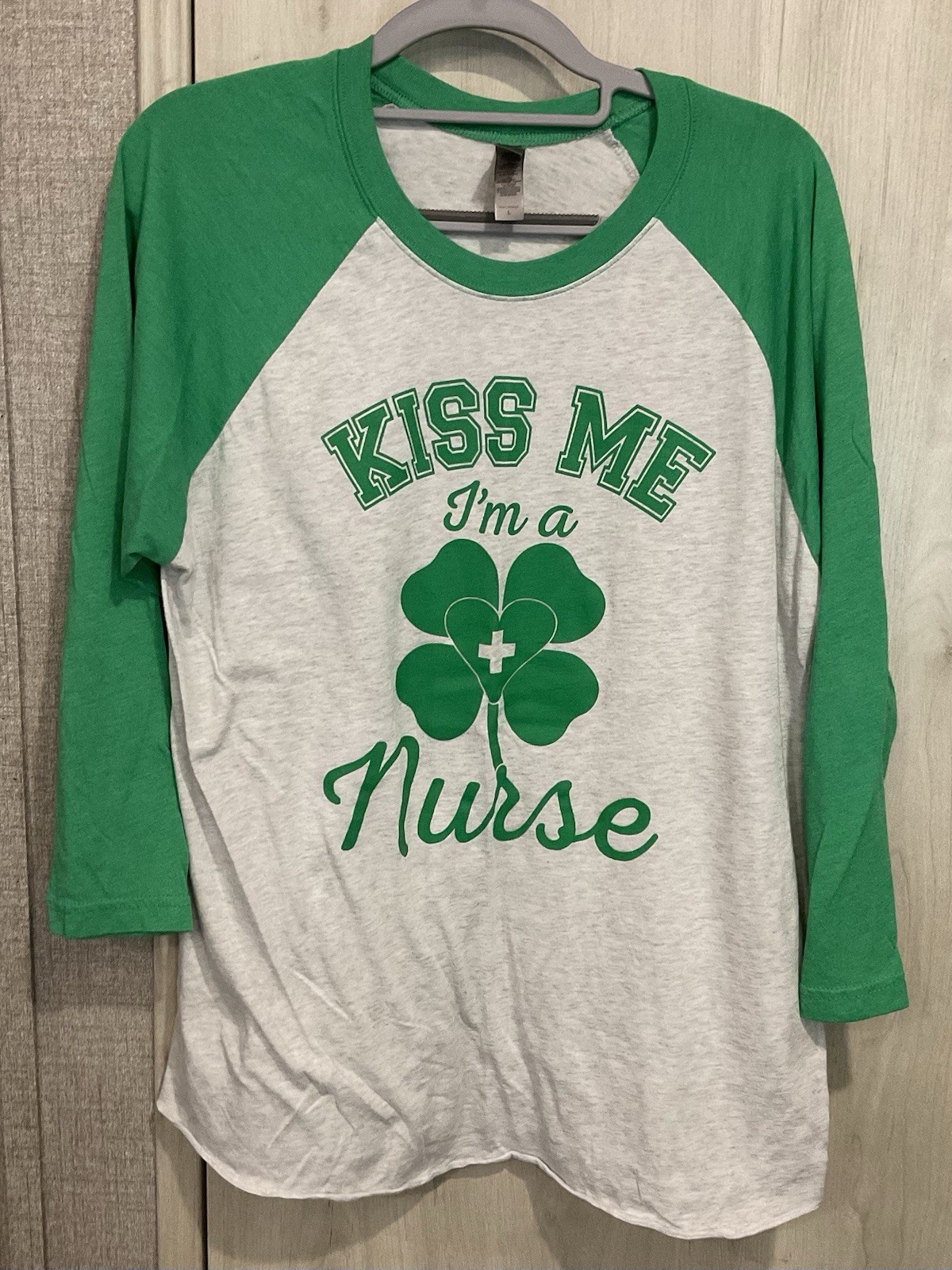 Next Level Apparel Womens 3/4 Sleeve Kiss Me I’m A Nurse Tee Size L