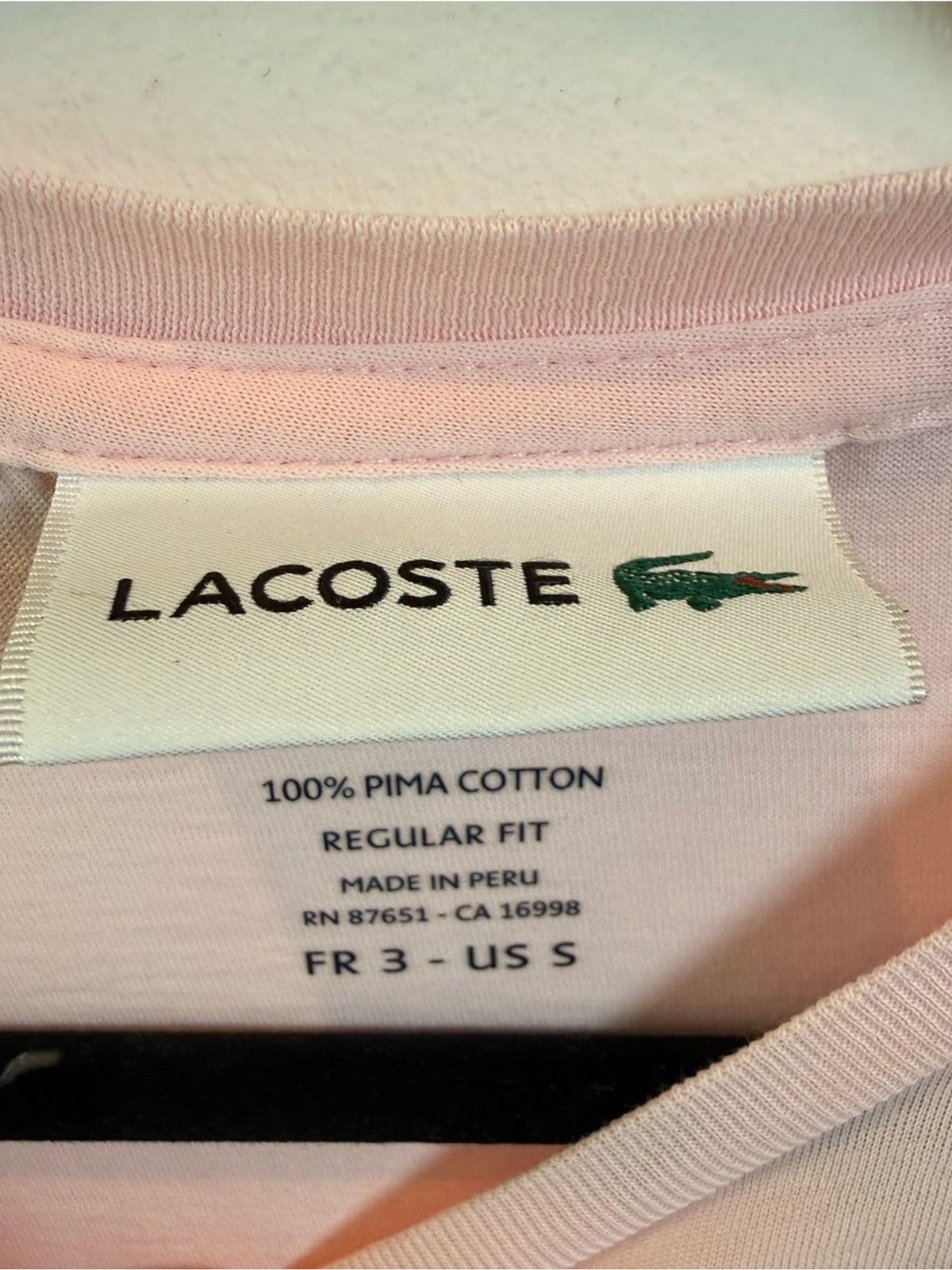 Lacoste Pink Pima Cotton Crew Neck T-Shirt Logo Tee Women’s Small