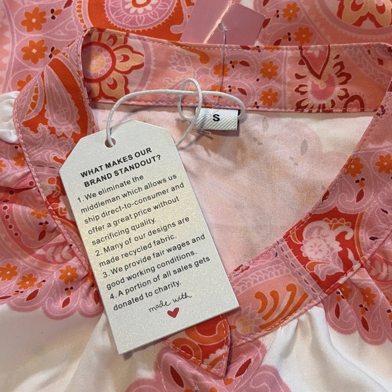 NWT Women’s Paisley Print Button Front Blouse Small Pink Orange Boho Retro Top