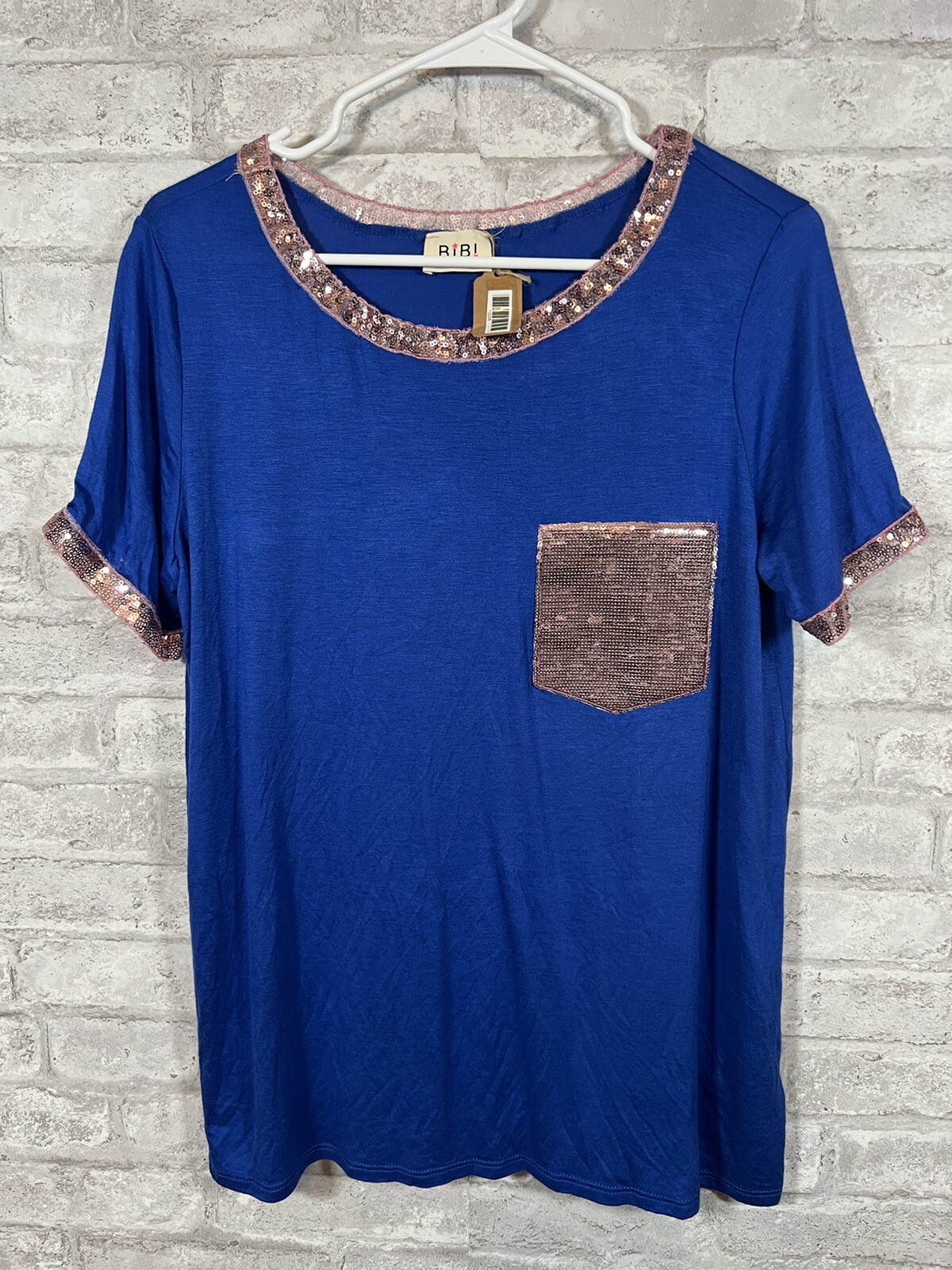 NWT BiBi Blue w/ Sequin Details T-shirt Size Small