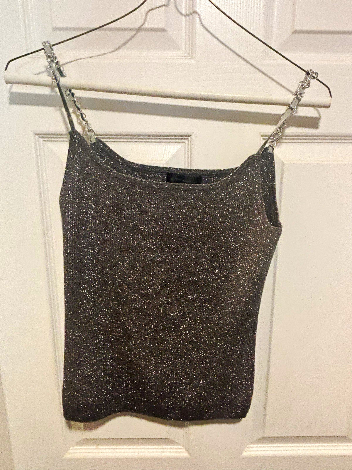 Cable & Gauge Women’s Silver Glitter Knit Chain Strap Scoop Neck Cami Tank M