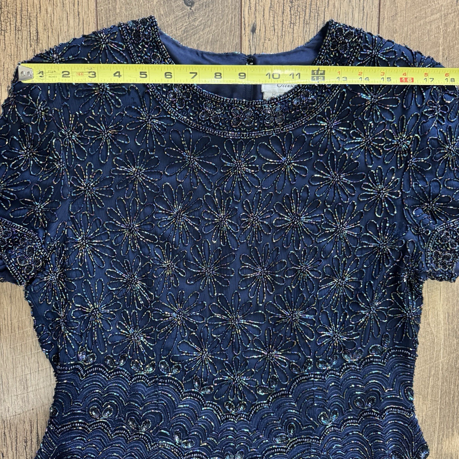 Vintage Papell Occasions Evening Navy Beaded Sparkle Top Blouse Shirt Silk SZ 12