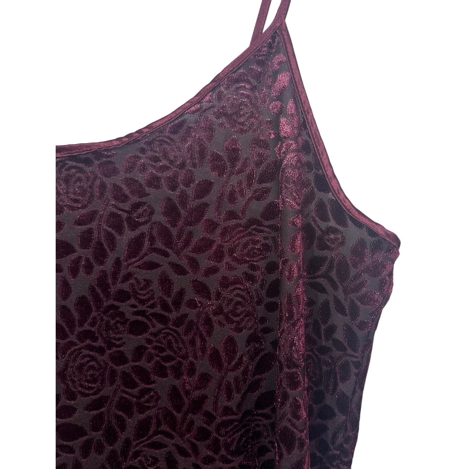 Vassarette Womens Burgundy Floral Burnout Velvet Camisole Tank Top Large RN90048
