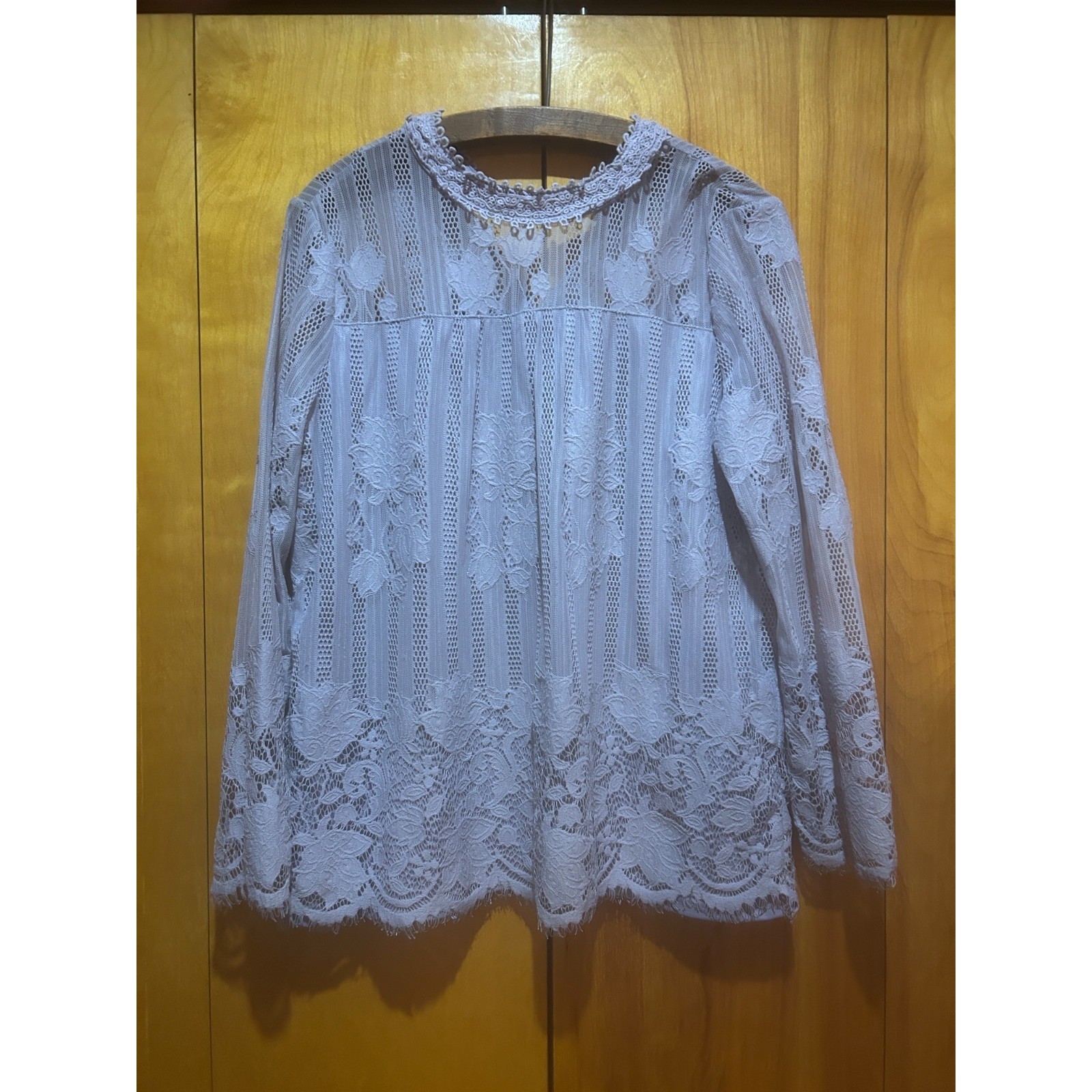 Ultra Pink Blouse Size L Pale Purple Lace High Neck Victorian Coquette Fairy