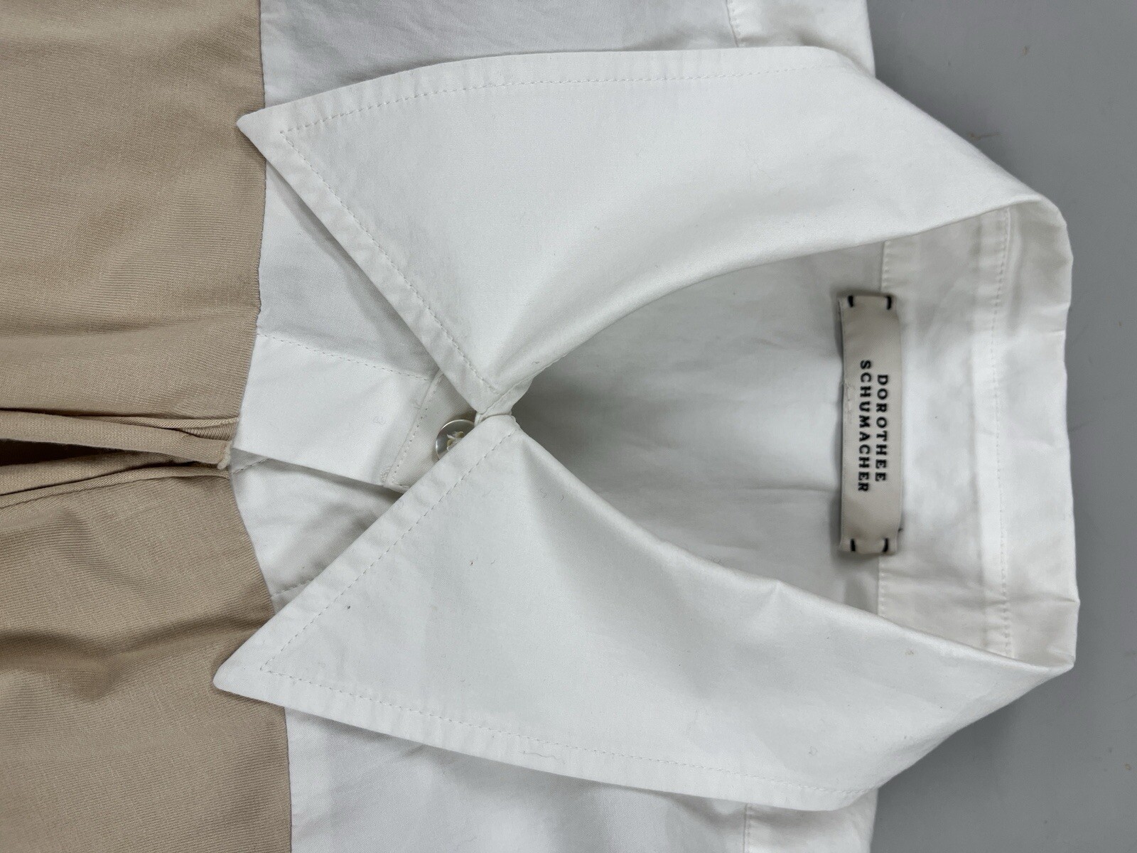 New Dorothee Schumacher Size M/L Mixed Fabric Cool Design white + khaki blouse
