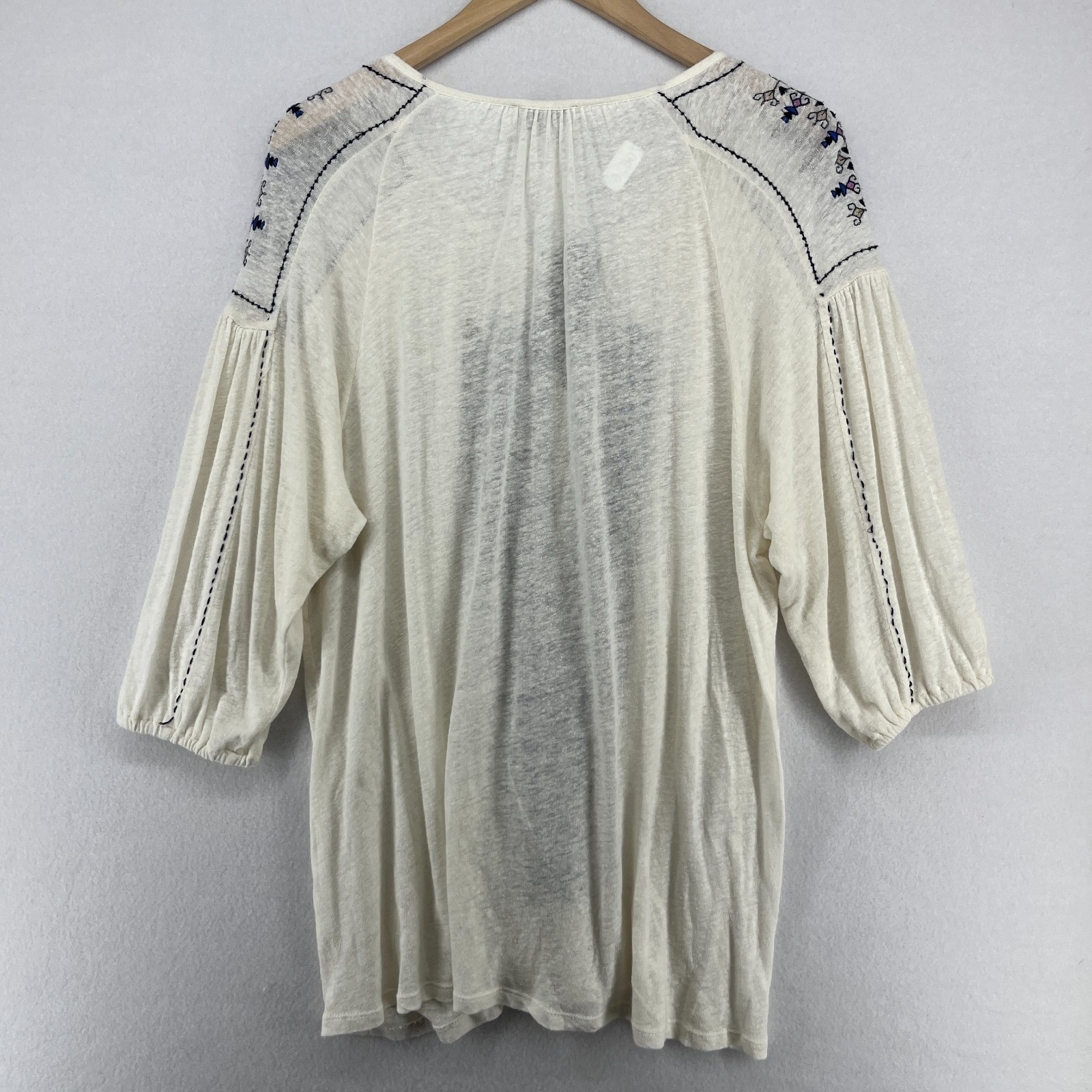LUCKY BRAND Top 1X Plus Boho Peasant Tunic Tassel Tie Slub Linen Blend Off White