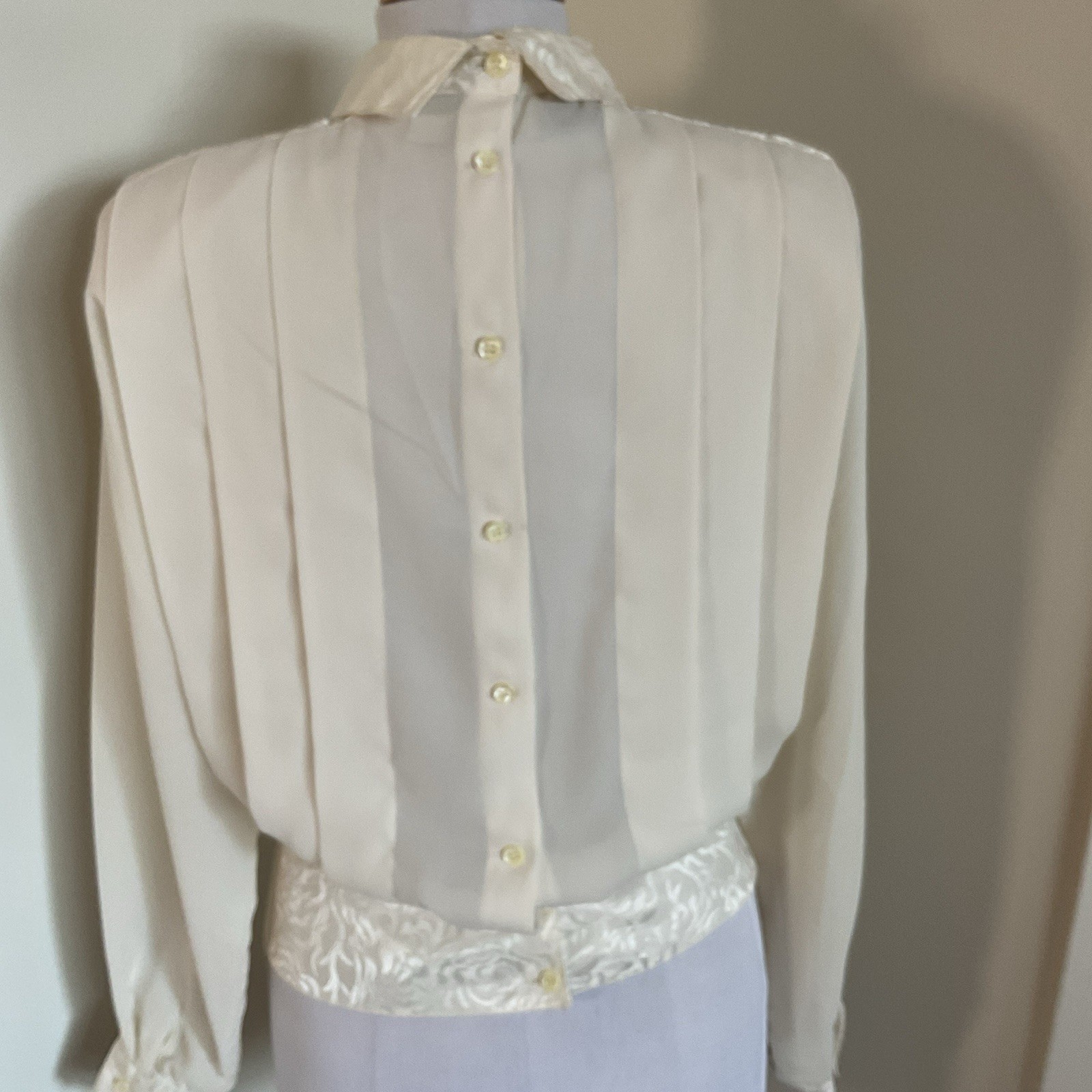 Vintage Nilani Ivory Pleated Blouse 8 Embroidered Yoke 80s Office Chic