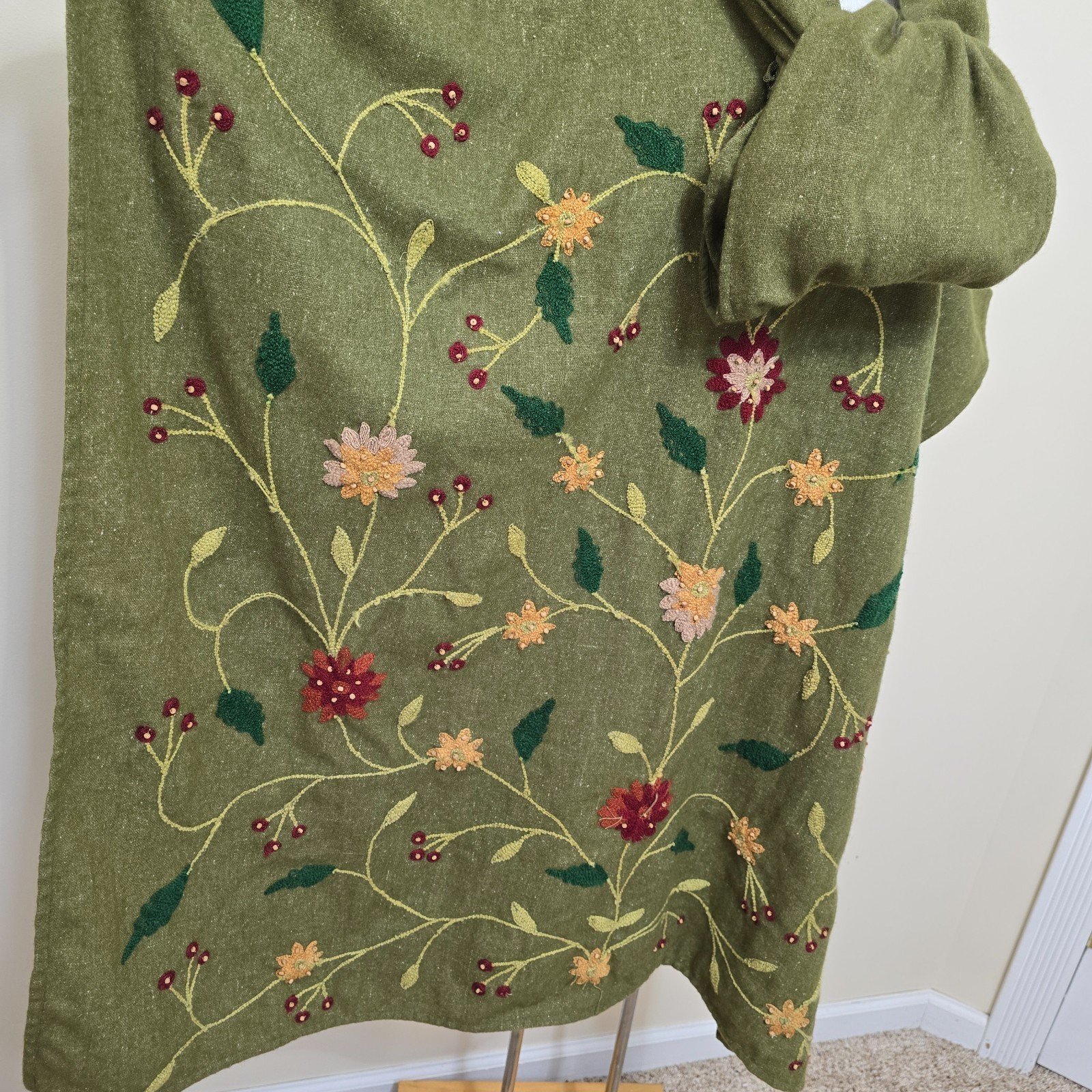 Vtg Wool Poncho Floral Top Wrap w/Shawl Forest Fairy Artsy Festival Cottagecore