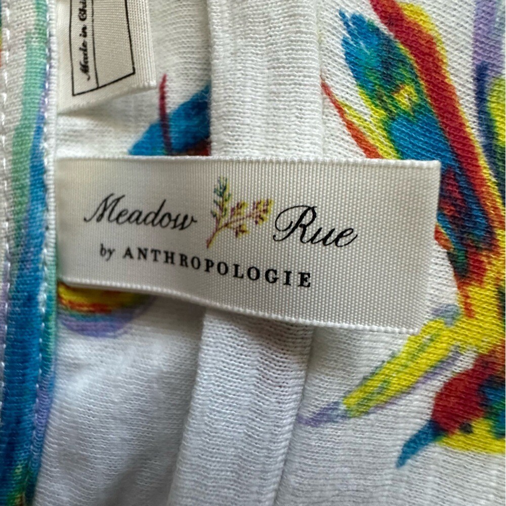 Meadow Rue Anthropologie NWT Hummingbird Tie Front Top Women Large White Multi