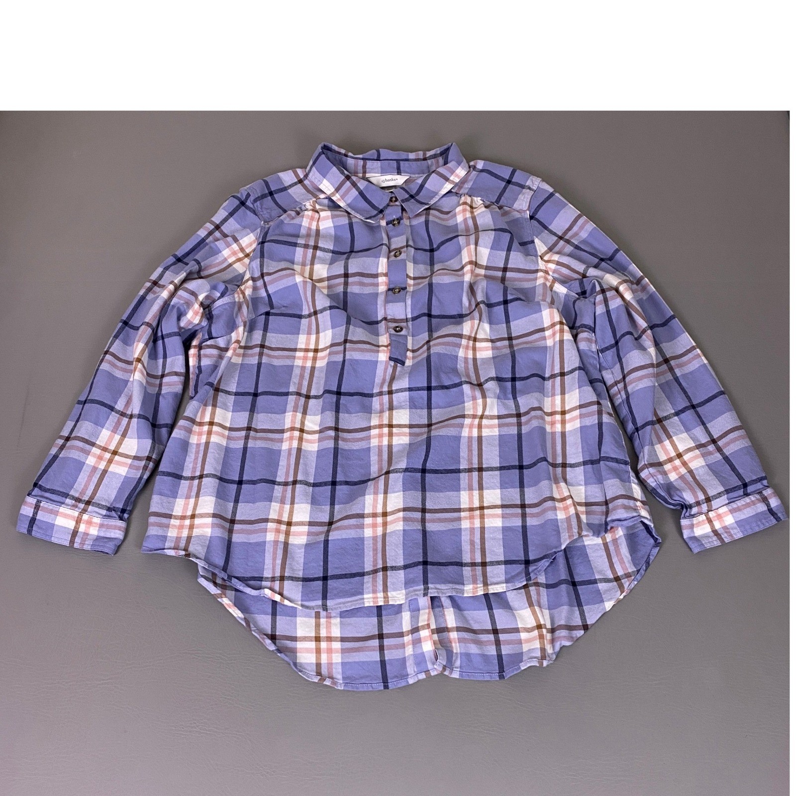 cj banks Tunic Shirt Womens 2X Purple Plaid Button Front Long Sleeve Rayon Blend