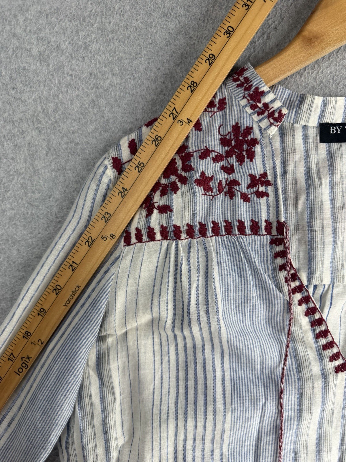 By Together Top Medium Striped Floral Embroidered Boho Cottagecore Beach Coastal