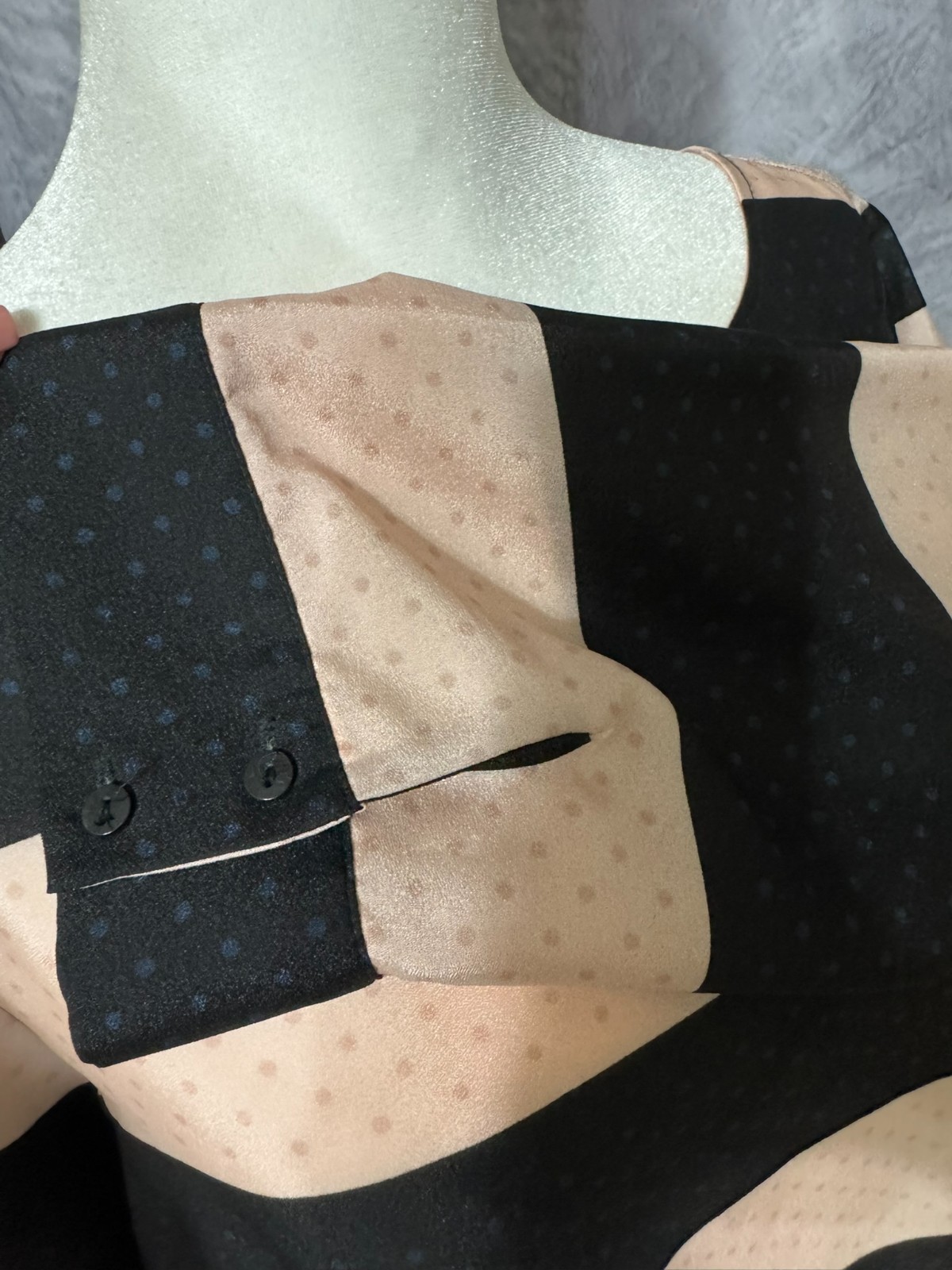 $69 The Limited Blush & Black Stripe Navy PolkaDot Button Back Blouse L