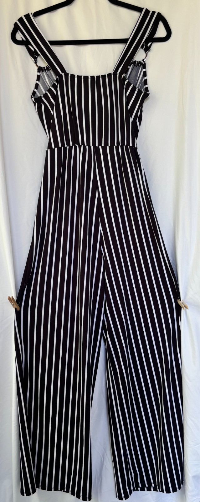 Wrapper Brand Women’s Black/White Stripe Jumpsuit Sleeveless with Straps Size L