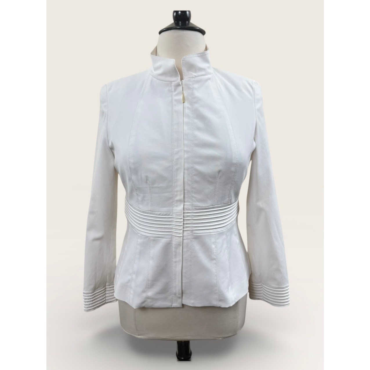 Doncaster Signature White, Zip Jacket w/ Mandarin Collar, Piping Detail, Sz 12