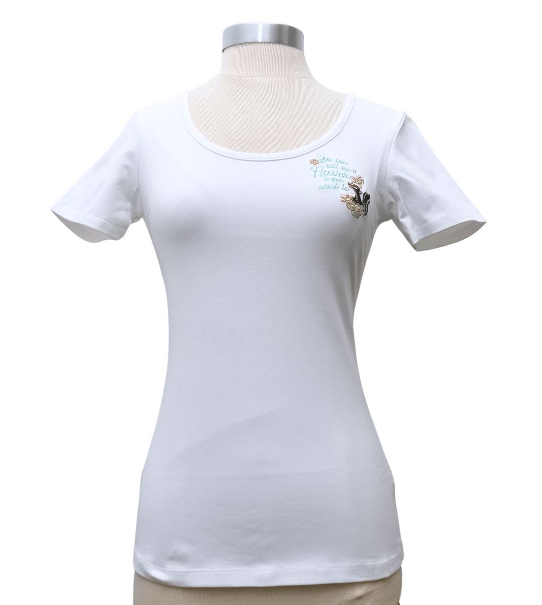 Loungefly Stitch Shoppe Embroidered Disney Bambi Flower Skunk Top White Size XL