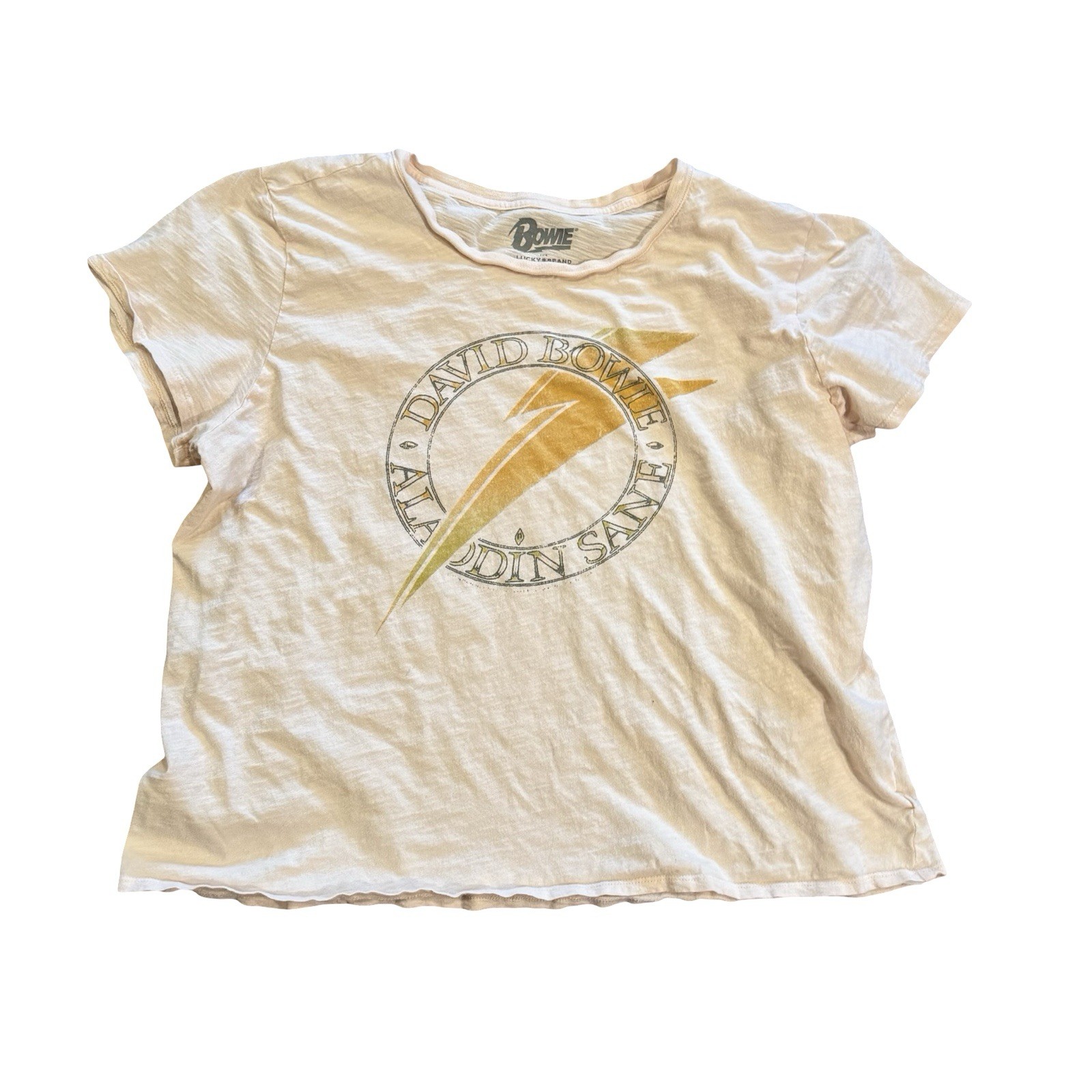 Lucky Brand X David Bowie Aladdin Sane Boyfriend Tee Dusky Citron Women’s XL