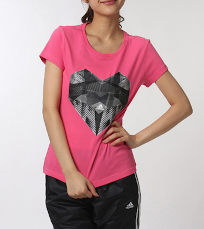 WOMEN’S ADIDAS Pink GRAPHIC HEART TENNIS RUNNING ATHLETIC TEE T SHIRT CLIMALITE