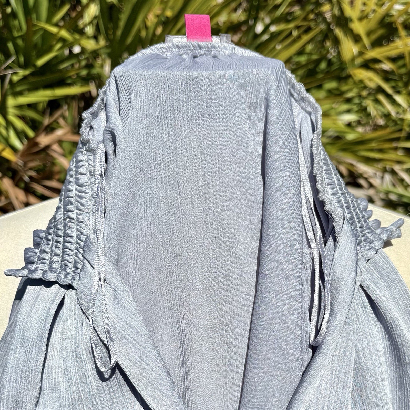 Vince Camuto Vintage Silver Gray Blouse Size S Shirred Buttons Trendy 2026 Retro