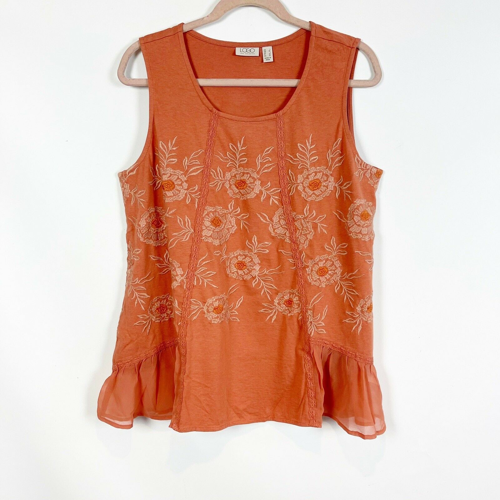 LOGO Lori Goldstein Knit Tank Coral Orange XXS Embroidered NWOT A302462