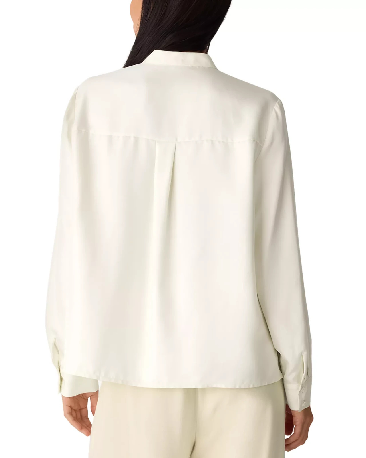 EILEEN FISHER Soft White Cream Silk Twill Mandarin Collar Shirt $268 2X NIP