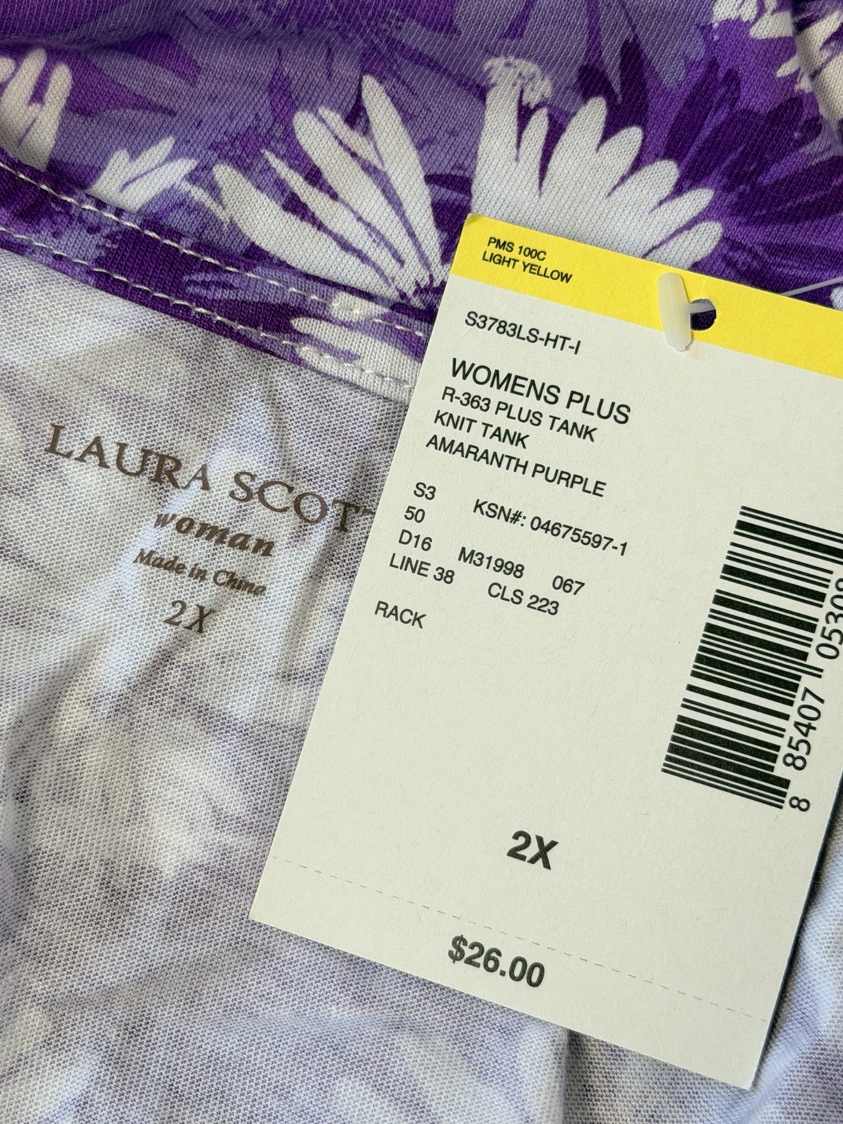 Laura Scott Purple Amaranth Floral Knit Tank Top Women Plus size 2X Comfy