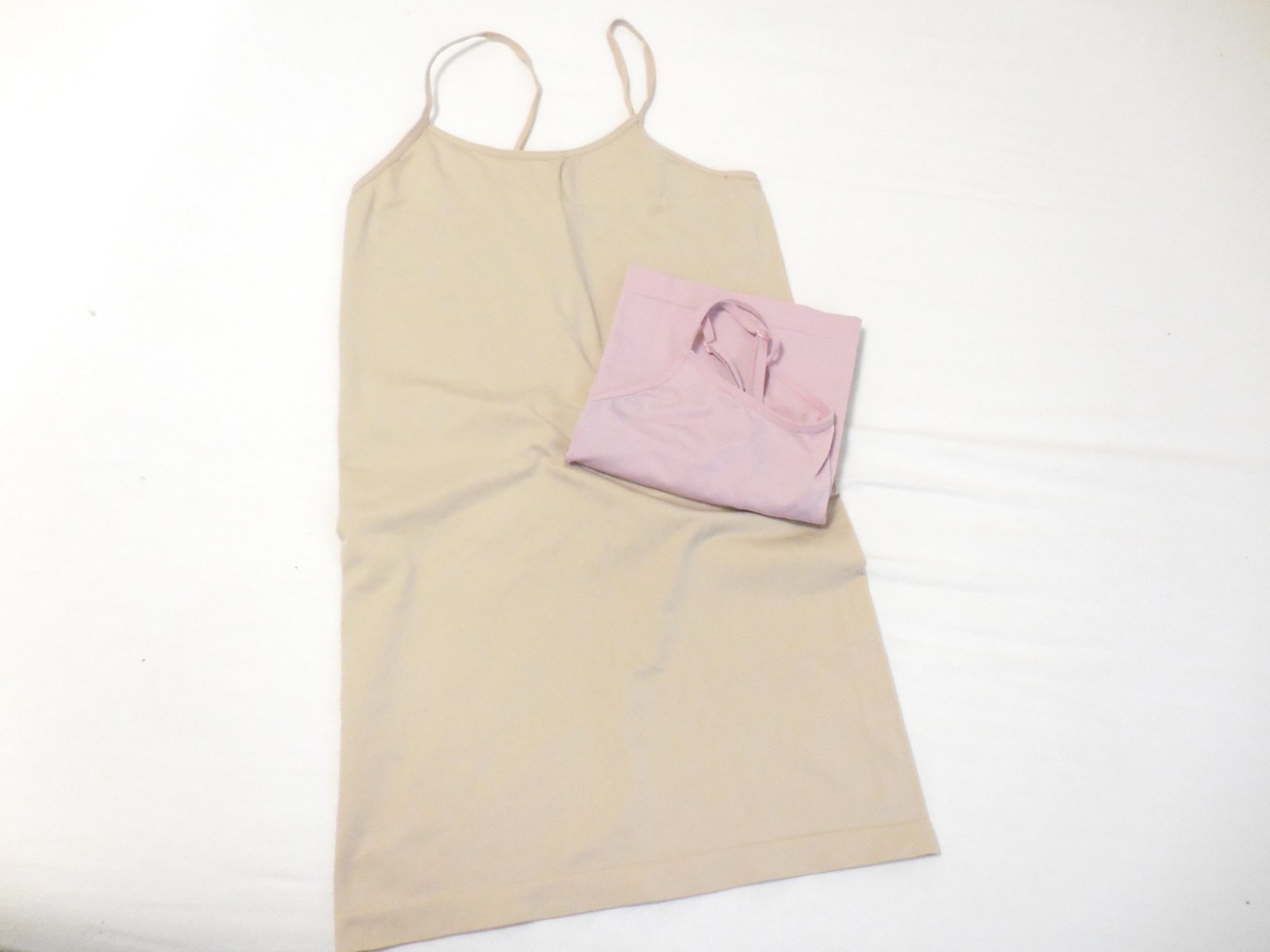 Medium 2 PC Ladies Camisoles in Pink & Beige w/ Adjustable Straps, USED