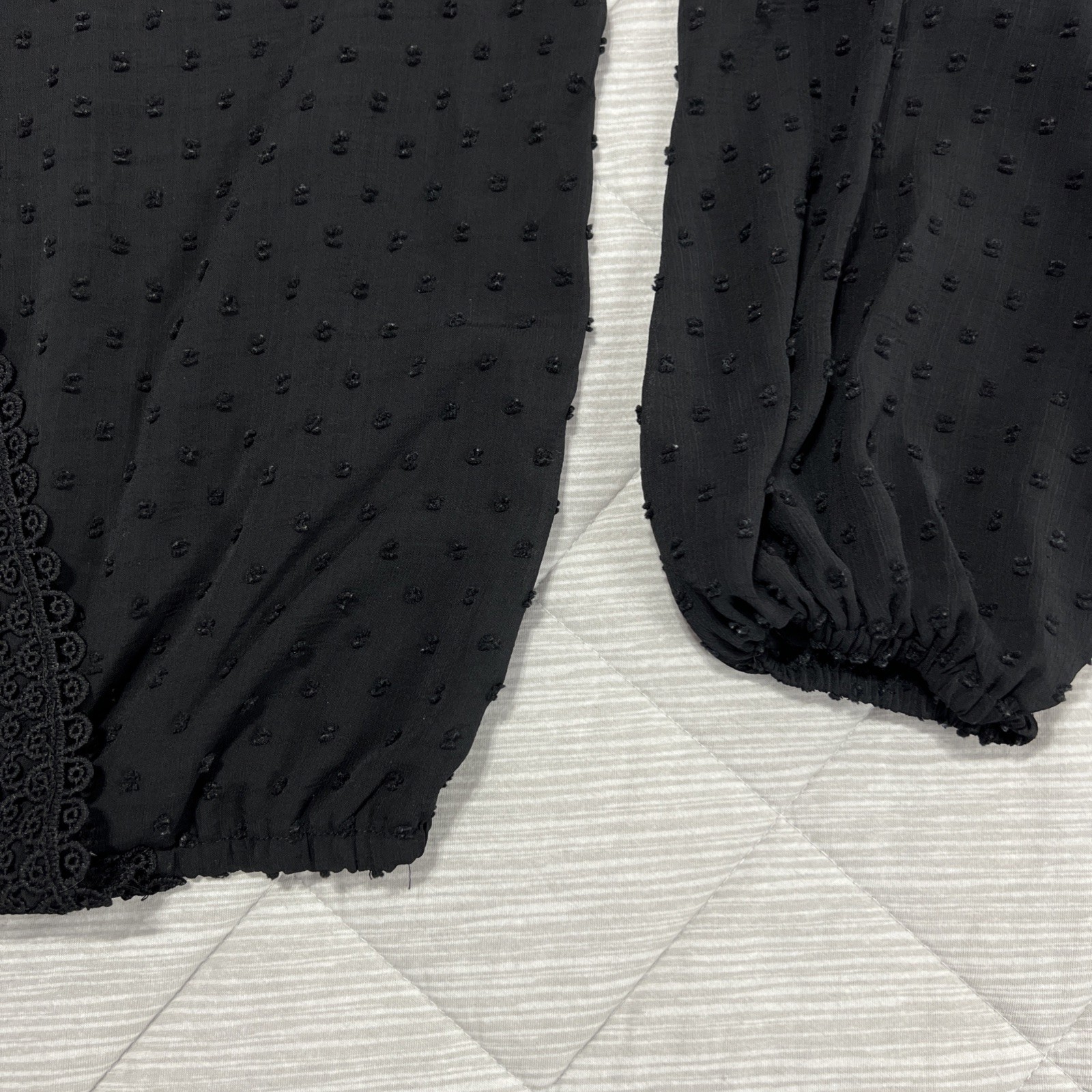 Miss Sparkling Top Shirt Womens Large Black Lace Back Sheer V-Neck Textured