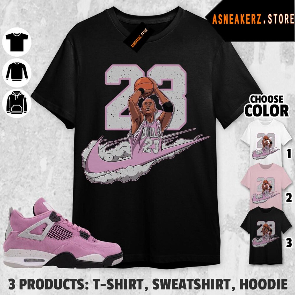 Tee Shirt Matching AJ 4 Orchid To Match Sneaker Sneakerhead Just Shoot It MJ 23