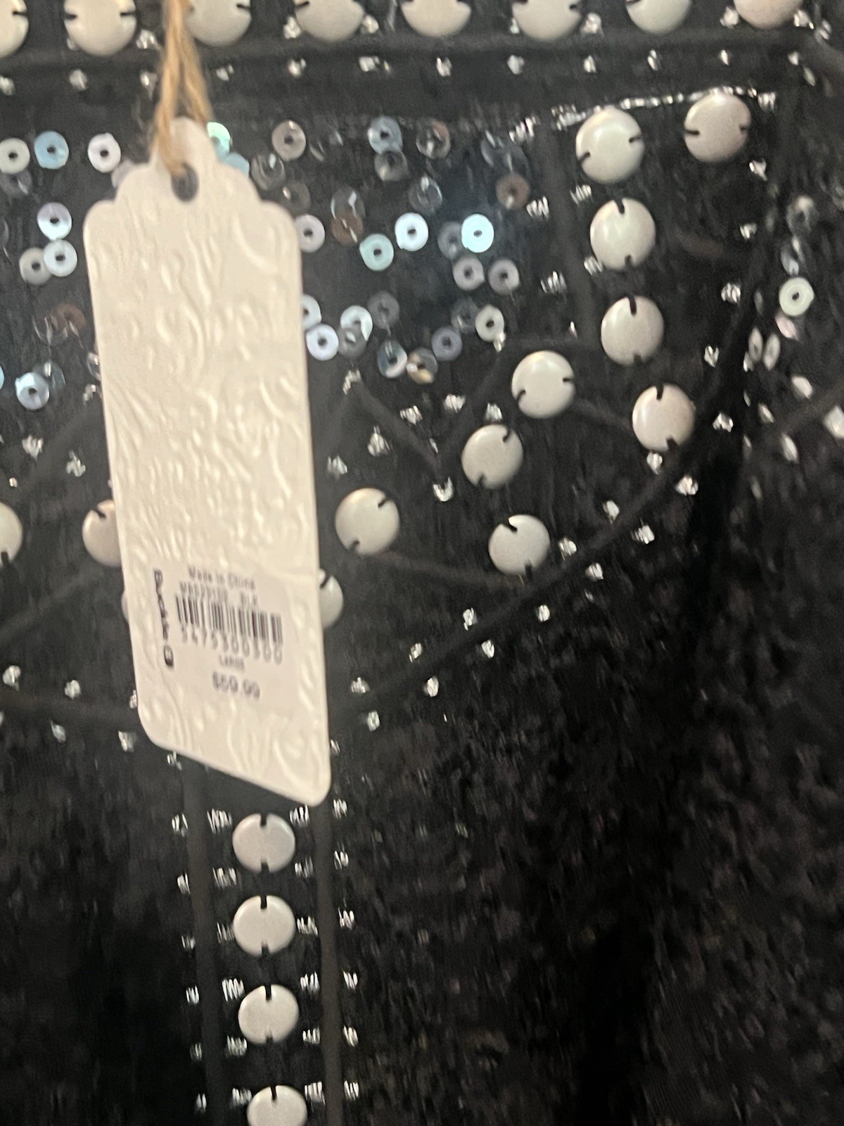 Sterling & Stitch Y2K Black Sequin Fringe Studded Boho Western Tank Top L NWT