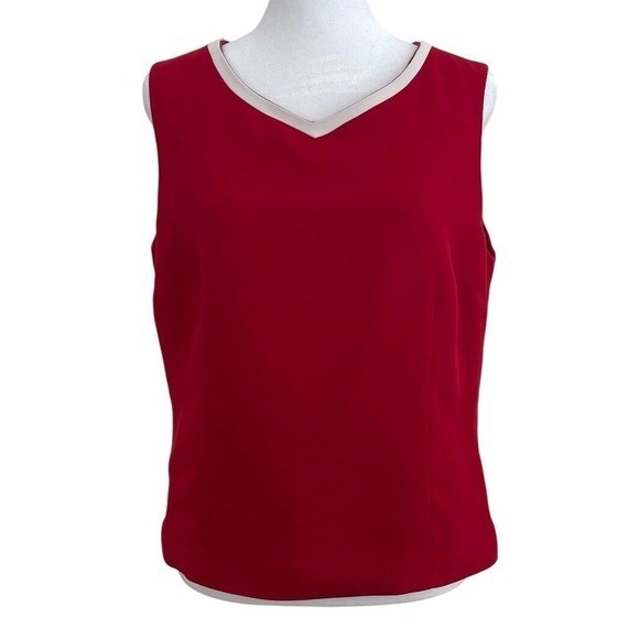 Kasper Petite Red V-Neck Sleeveless Shell Top Blouse Side Zip Size 10P