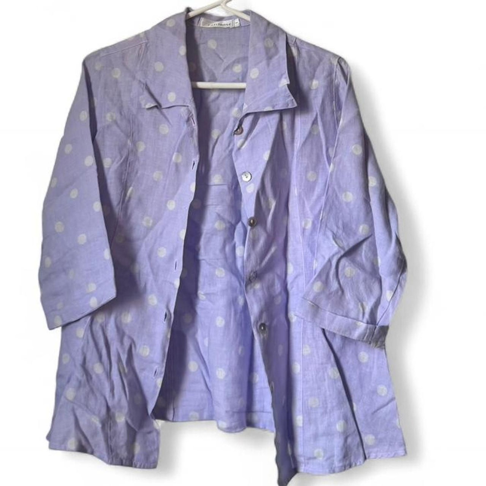Cut Loose Women’s Purple and White Polka Dot Linen Shirt Size S