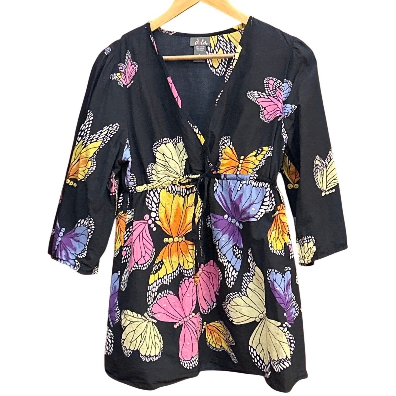 Vintage Y2K Dots Butterfly Print Tunic Top Whimsigoth Fairycore Festival Nature