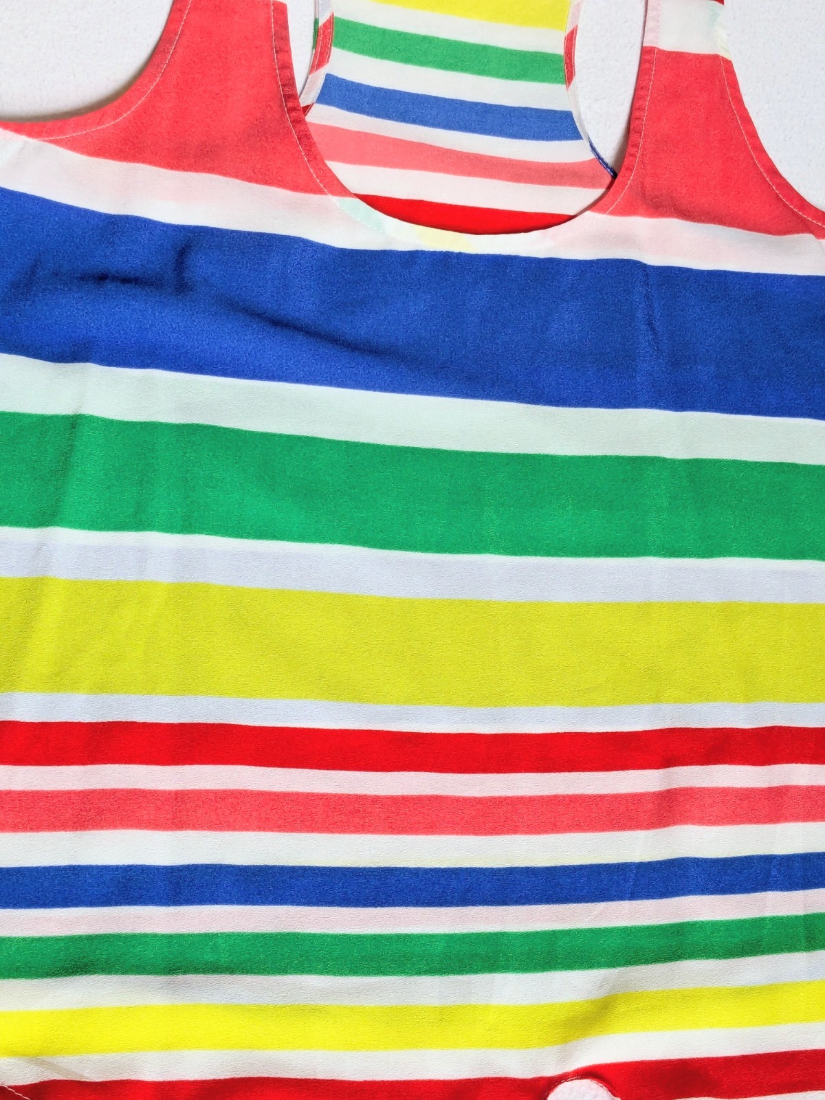 Timing Women’s Medium Chiffon Horizontal Striped Rainbow Racerback Tank Tie up