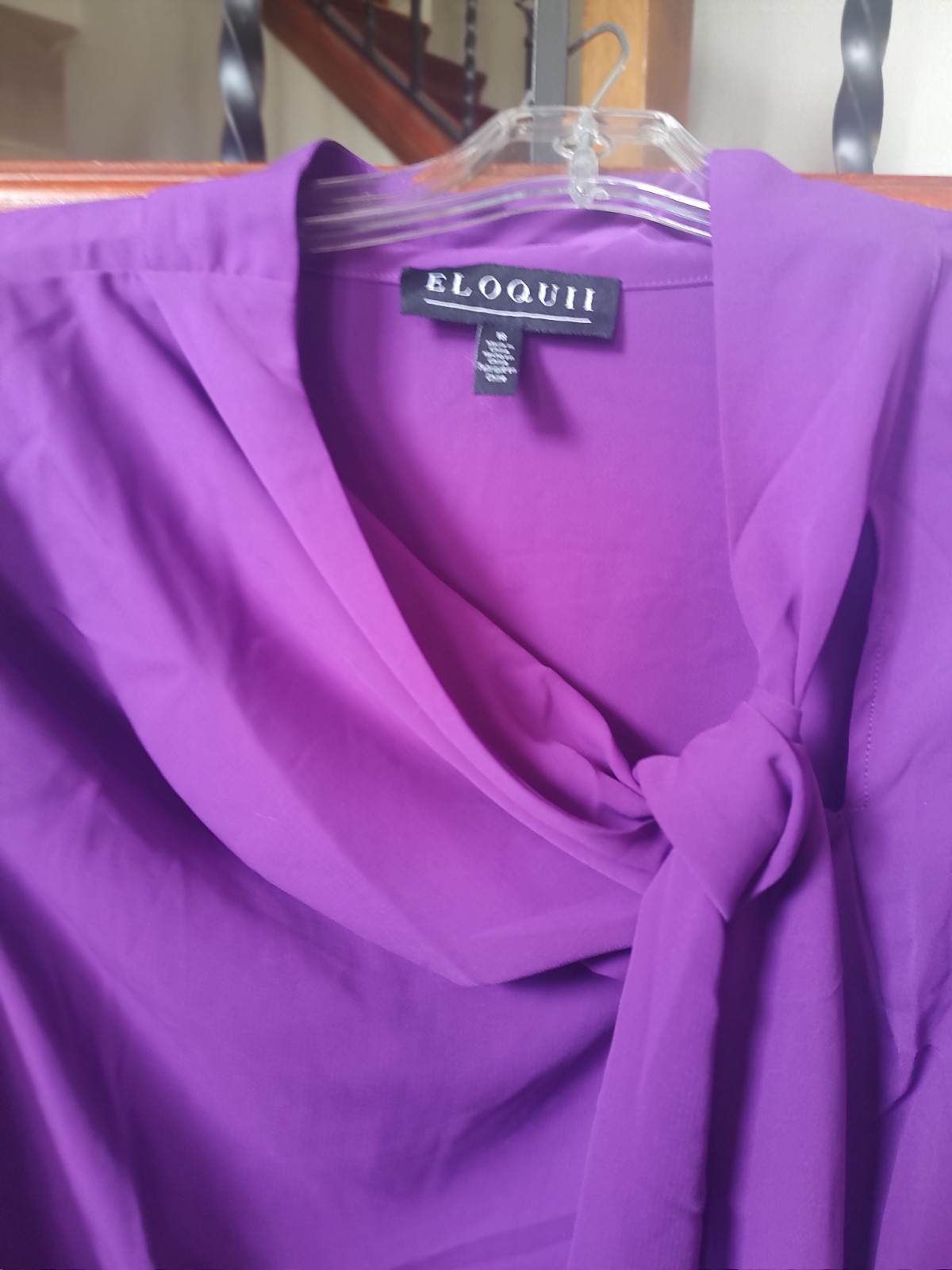 ELOQUII FRONT SIDE TIE LONG SLEEVE DRAPE PURPLE TOP, SIZE 18