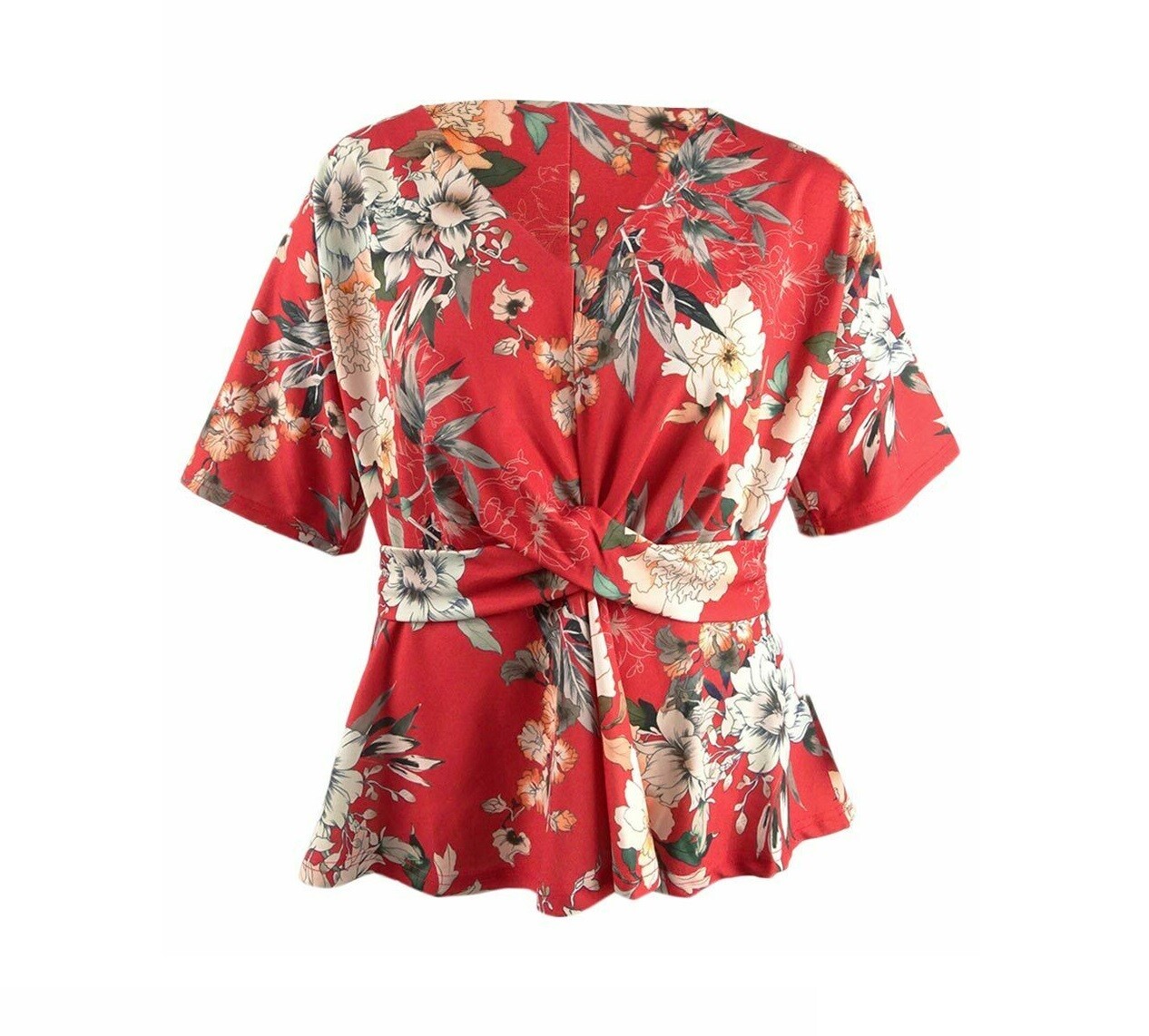 City Chic Womens Plus S/16 Red Floral Seduction VNeck Twist Front Top NWT AF42