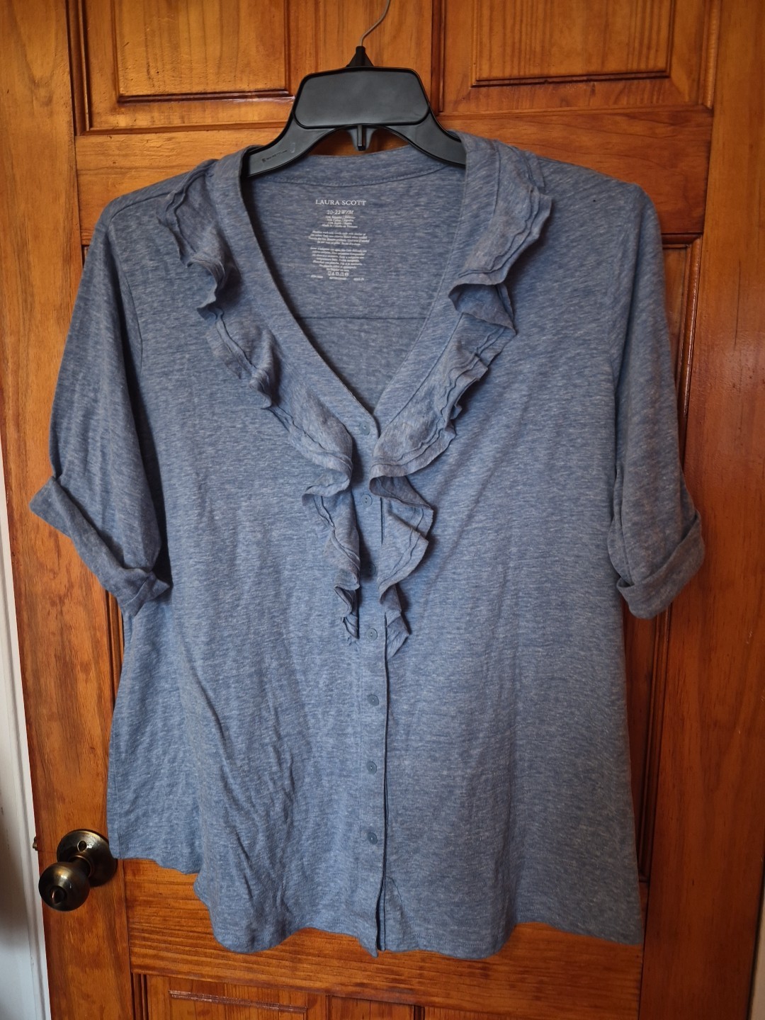 Laura Scott Women’s Size 20W-22W Blouse V-Neck Short Sleeve Blue NWOT