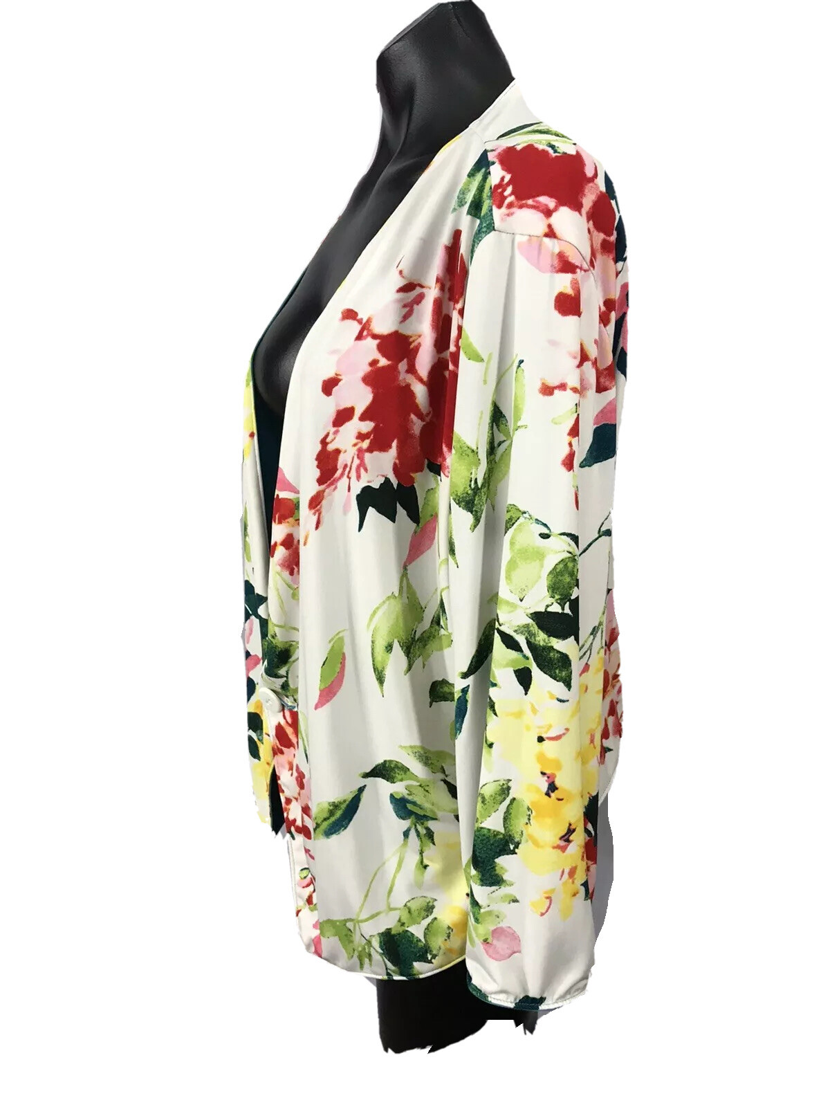Fashion Womens Size L White Blue Floral Multi Reversible Stretch Crop Cardigan