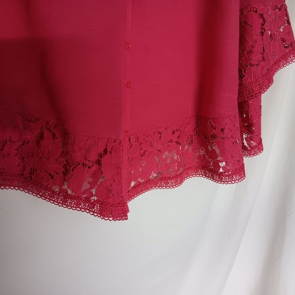New Directions Fuchsia Women’s Blouse Size Large Lace Crochet Trim