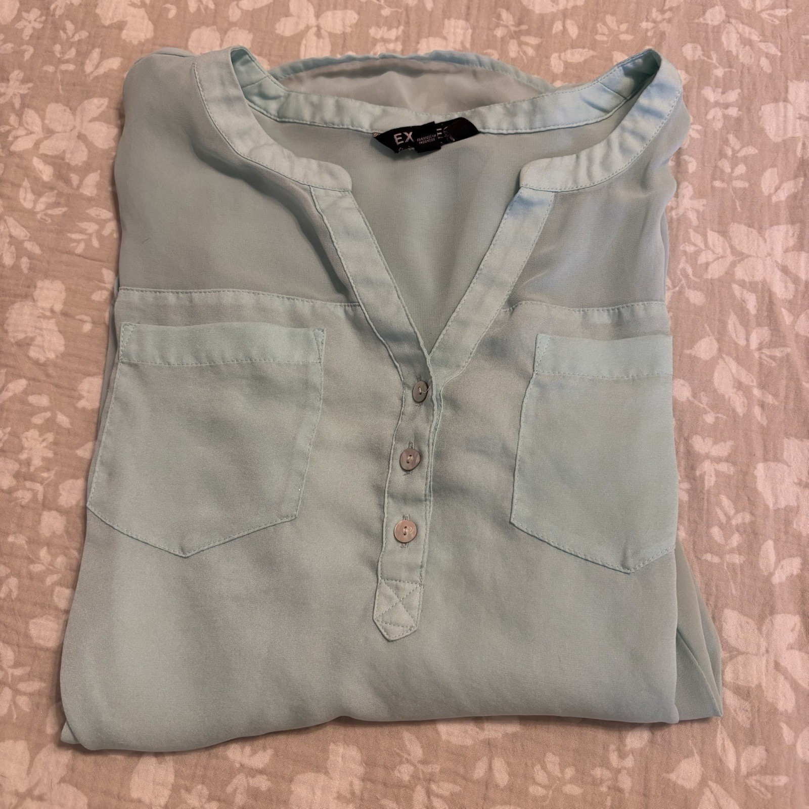 Express Sheer Sea Green Blouse Beachy Costal Garden party Top Size S