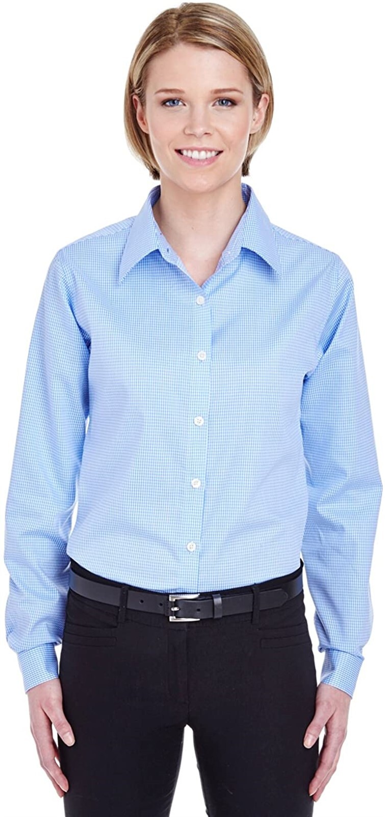 UltraClub womens Yarn-Dyed Micro-Check Woven (8996) XL LIGHT BLUE NEW (726)