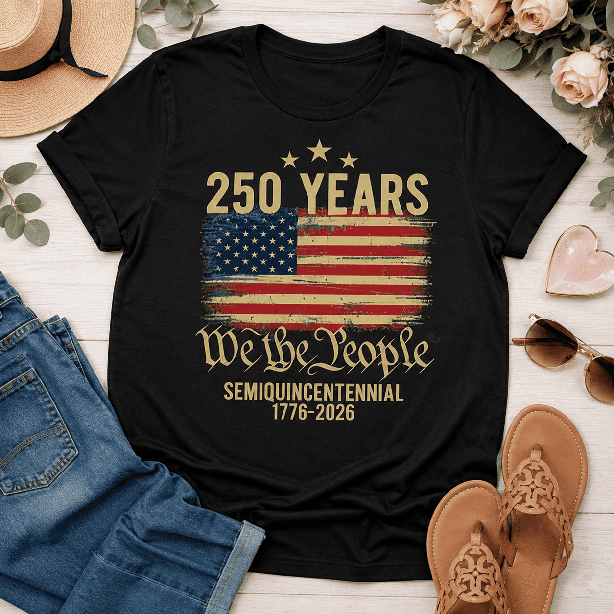 Women’s Retro USA 250th Anniversary Flag Patriotic 4th of July T-Shirt