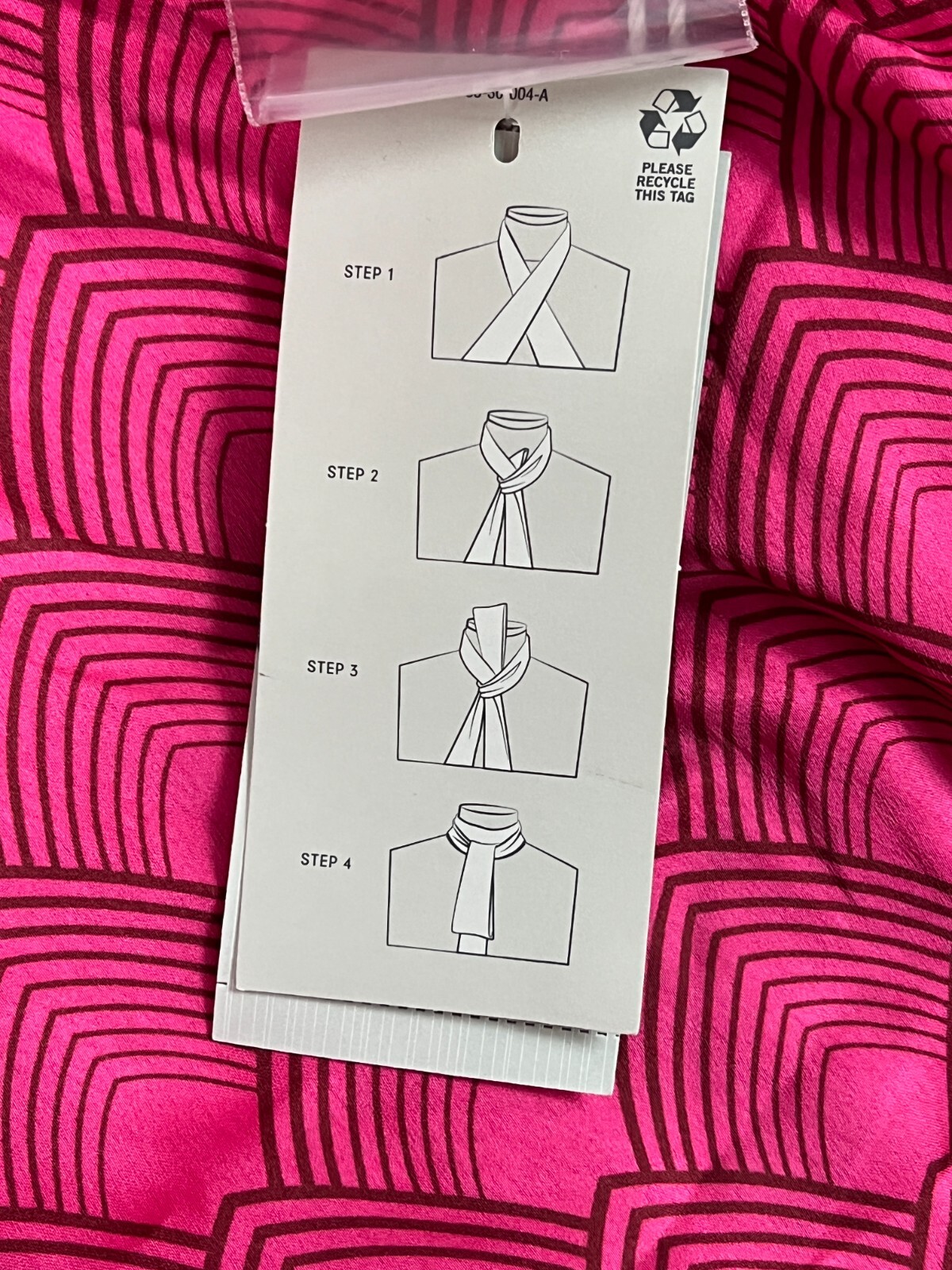 Worthington Pink Geometric Pattern Mock Neck Blouse w/ Neck Tie Sz Large