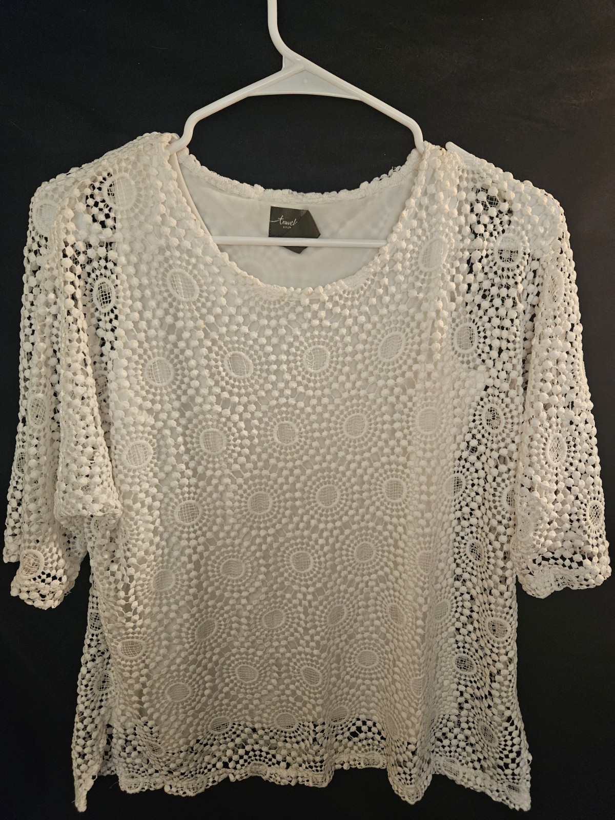 Chico’s Travelers 0 Small White Lace overlay pullover tank Top Blouse Shirt S/s