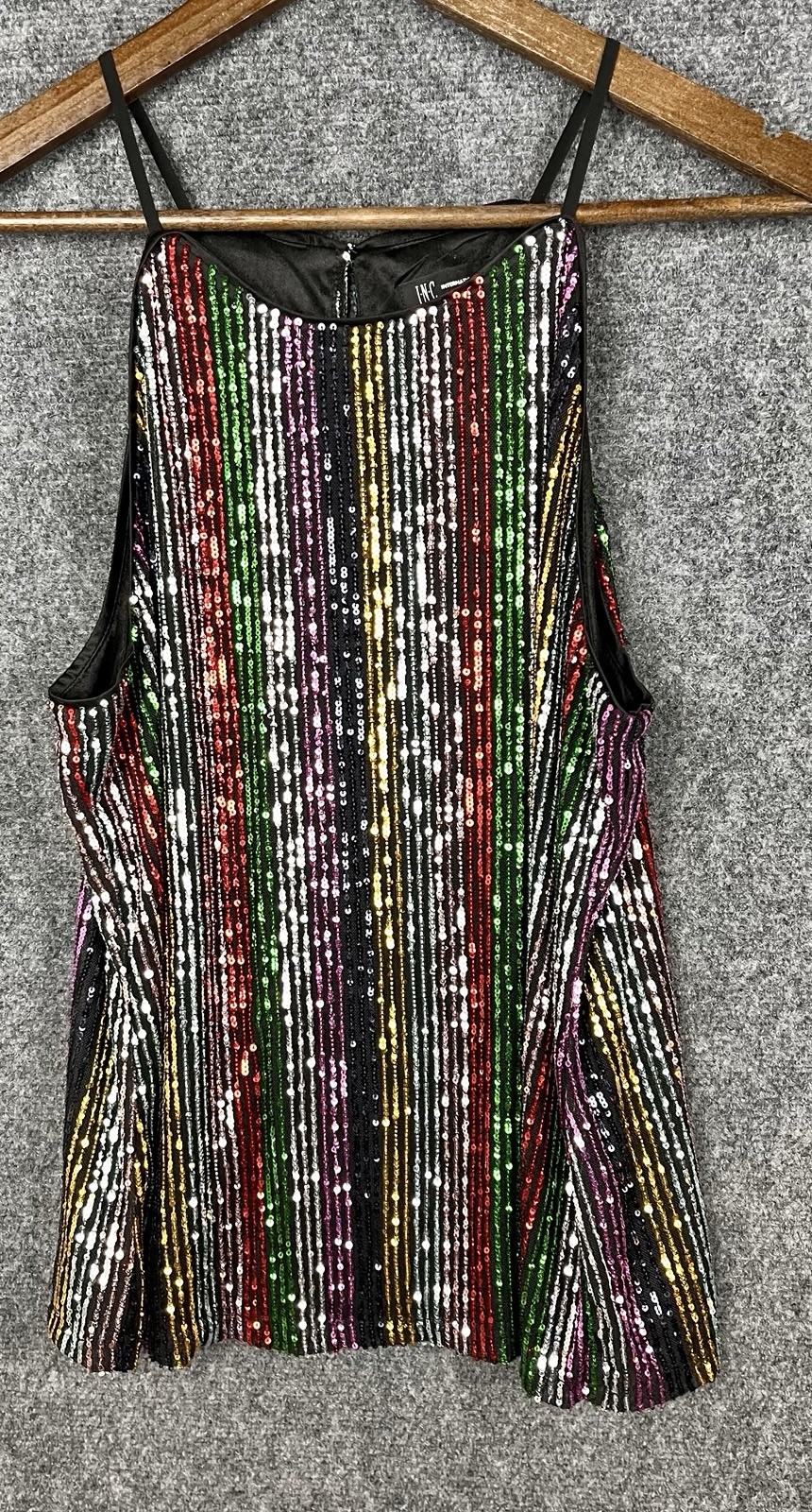 Inc Sequined Cami Tank Top Sz L Sleeveless Rainbow Stripes Glam Party Coquette