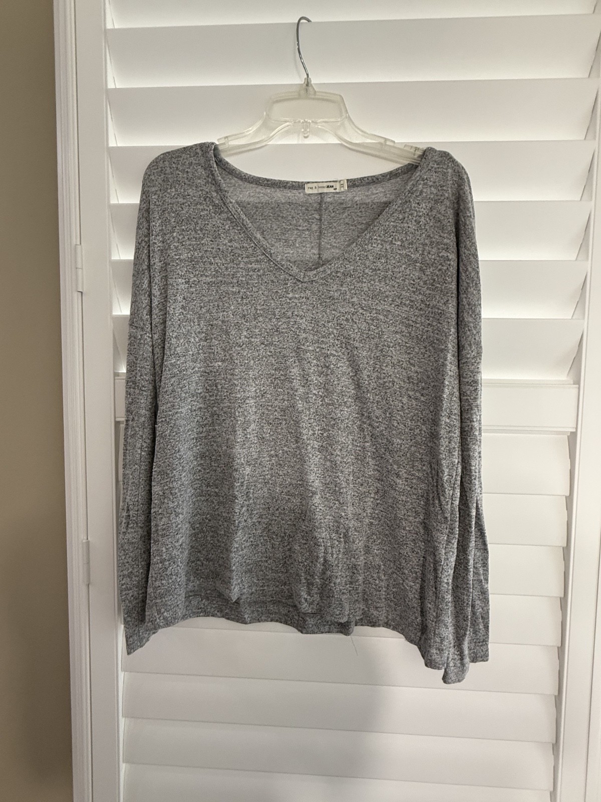 Rag & Bone Lightweight Knit long sleeve V neck Top HEATHER GRAY HACCI MED